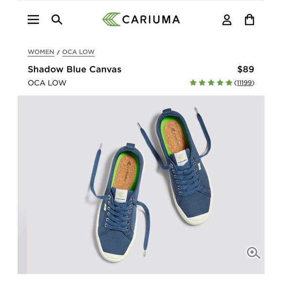 Cariuma Oca Low Shadow Sneakers Blue Canvas Organic Cotton Mens 9 Womens 10.5 - Picture 11 of 11
